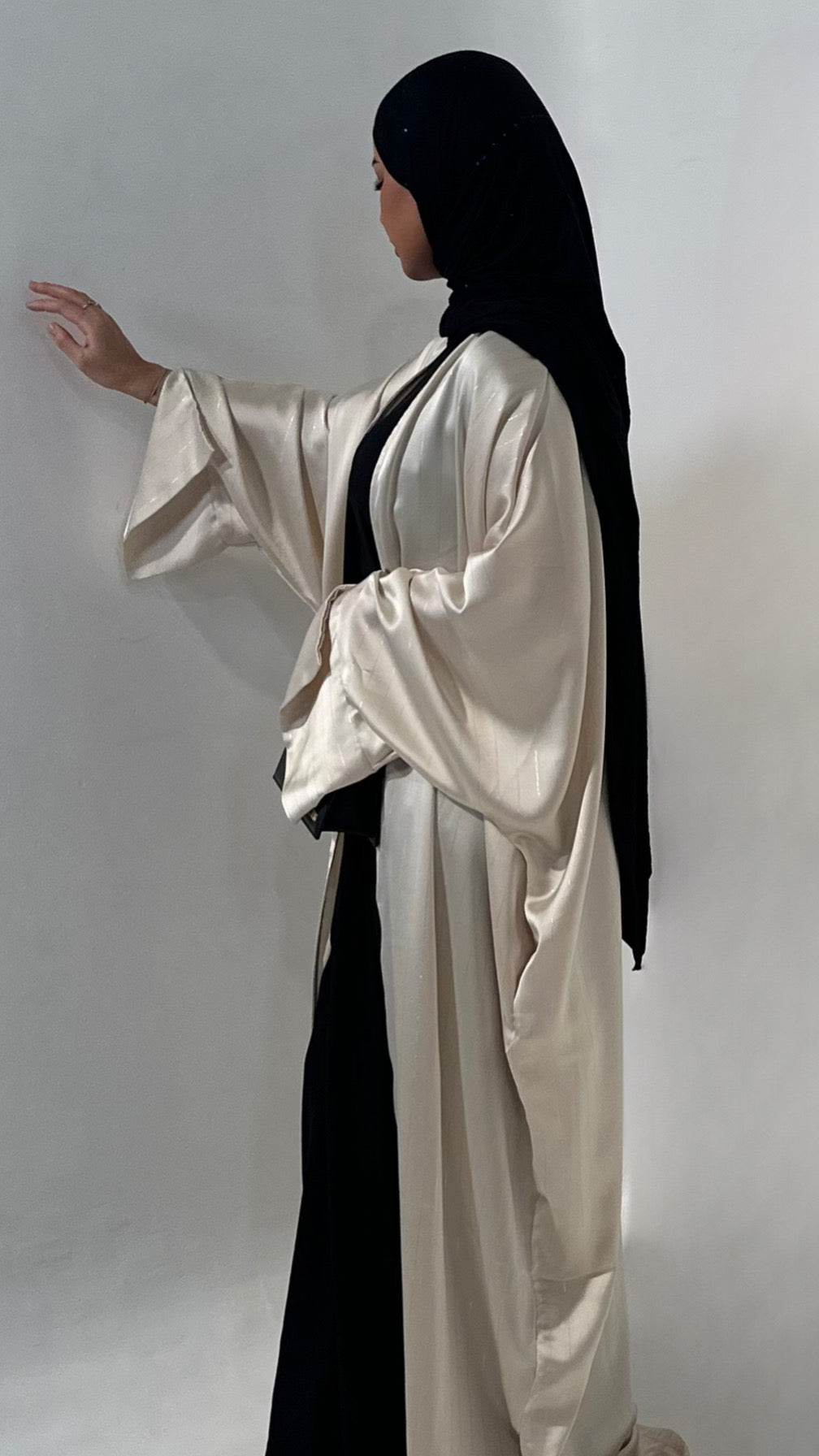 Kimono satin liseret Beige