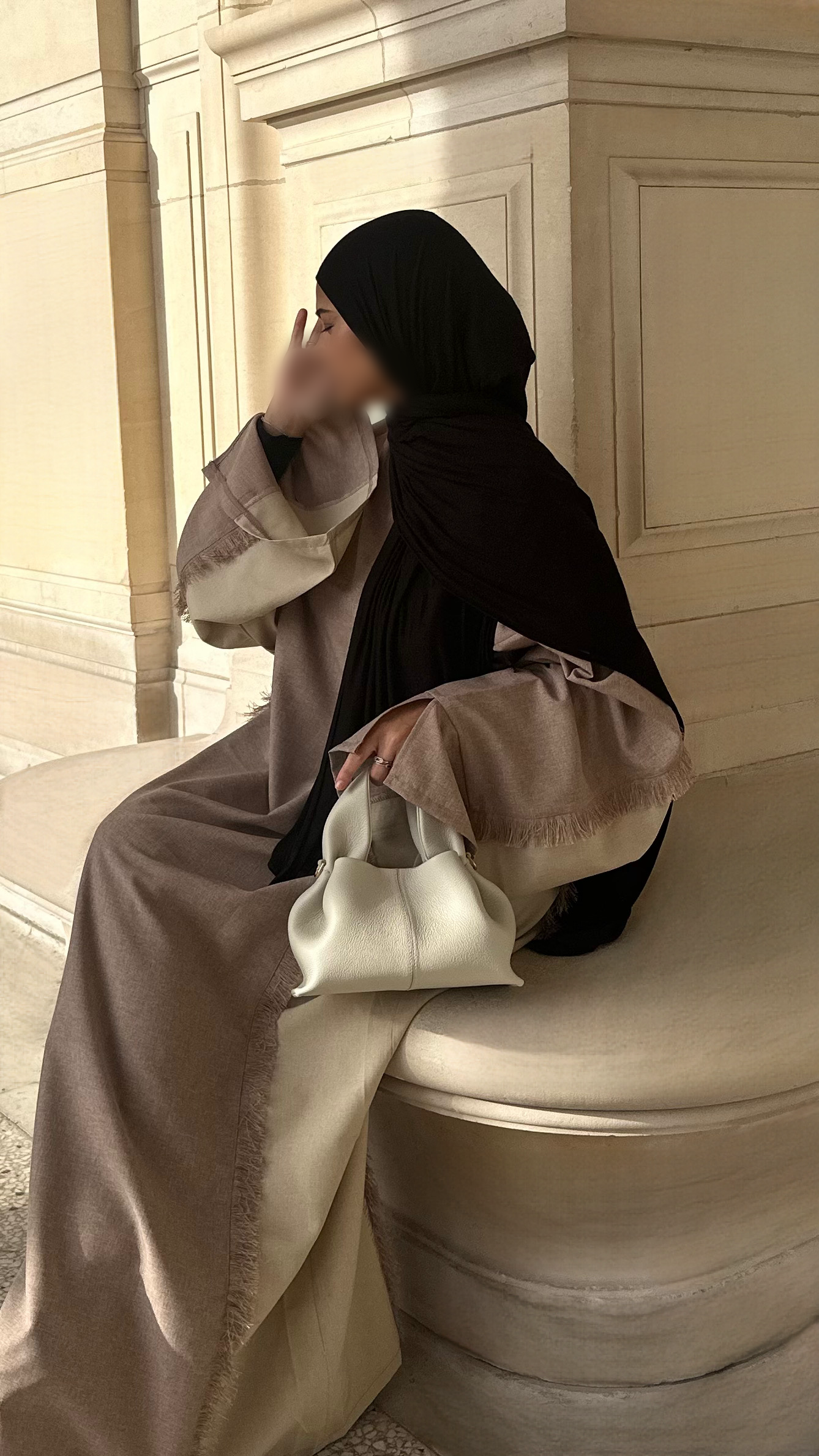 Abaya à frange Taupe/ Beige
