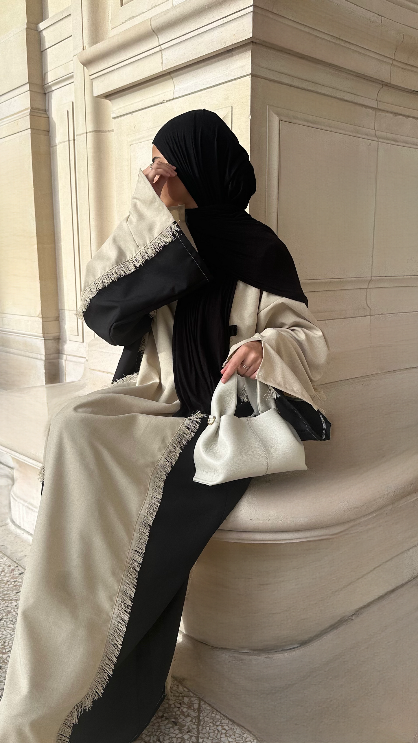 Abaya à frange Beige/Noir