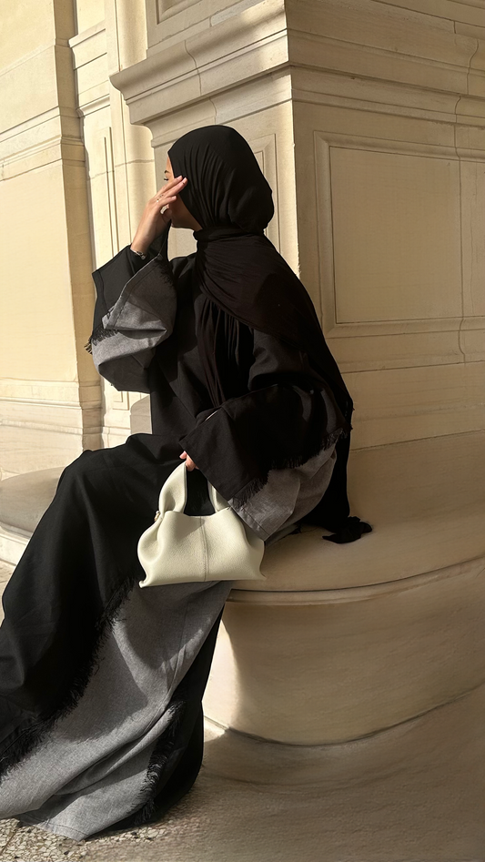Abaya à frange Noir/ Gris